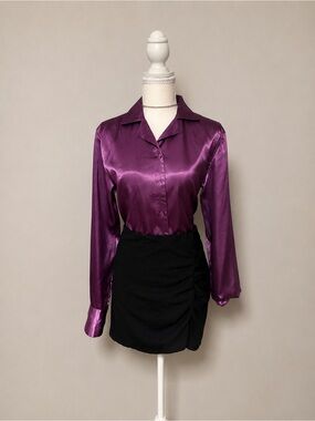 NWT  Zara Black Ruched Mini Skirt Large